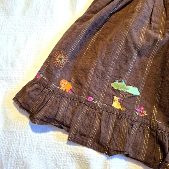 Gymboree girls size 2T Savannah Sunset line brown embroidered zoo animals dress - Picture 2 of 6